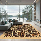 Elegant Sepia Floral Scroll Flourish Rug