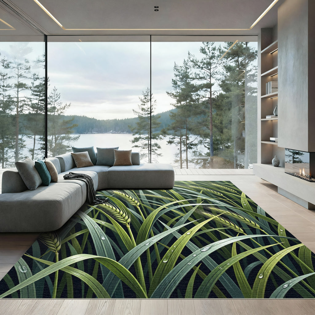 Lush Green Botanical Wheat Grass Rug