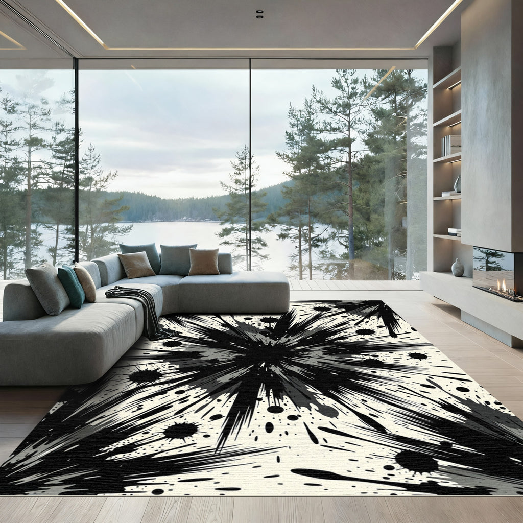 Monochrome Abstract Ink Splash Art Rug