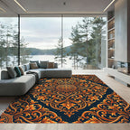 Ornate Amber Foliage Scroll Medallion Rug