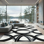 Black White Gray Interlocking Oval Rug
