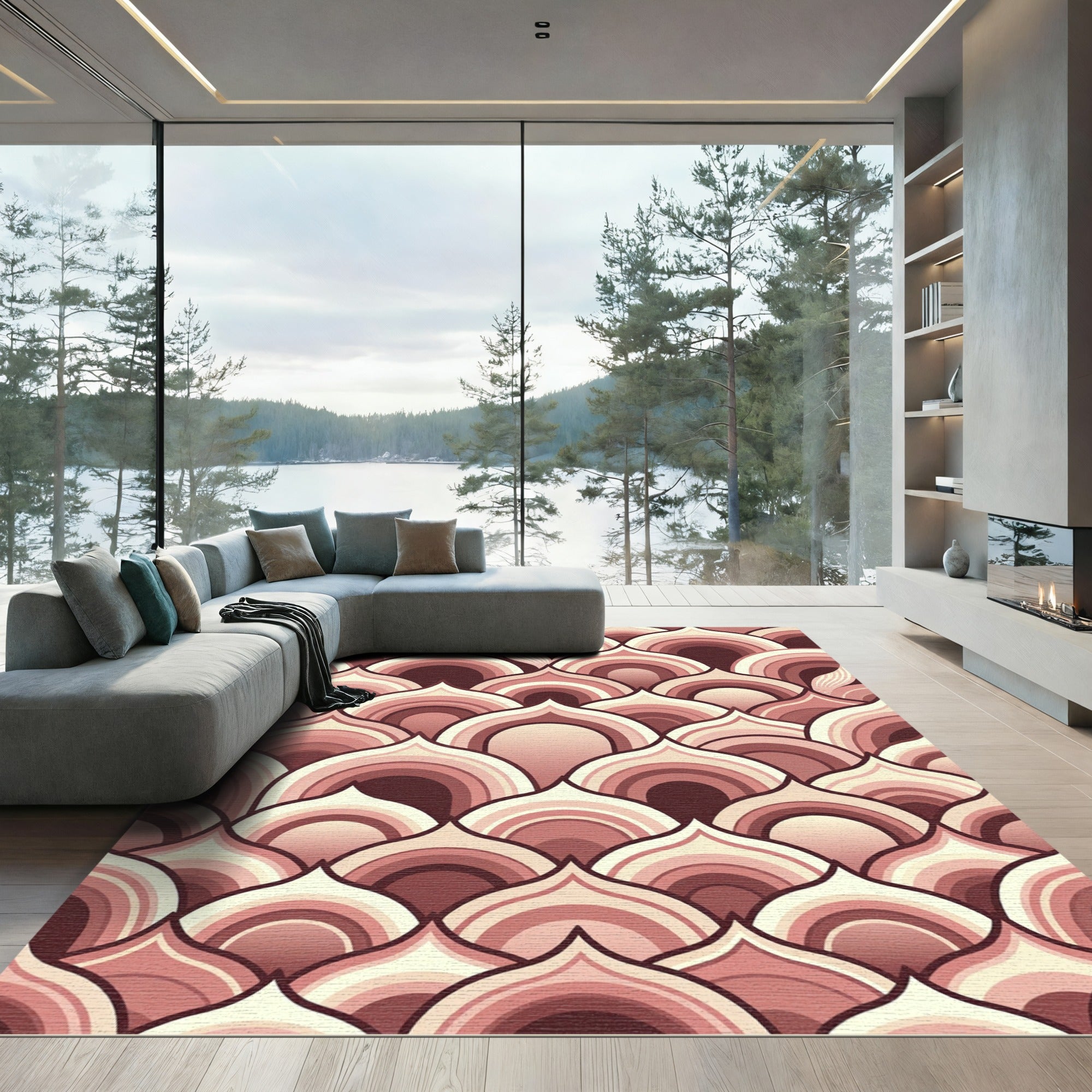 Art Deco Blush Scalloped Fan Abstract Rug