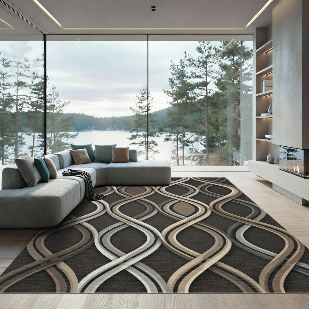Modern Interwoven Neutral Wavy Ribbon Rug