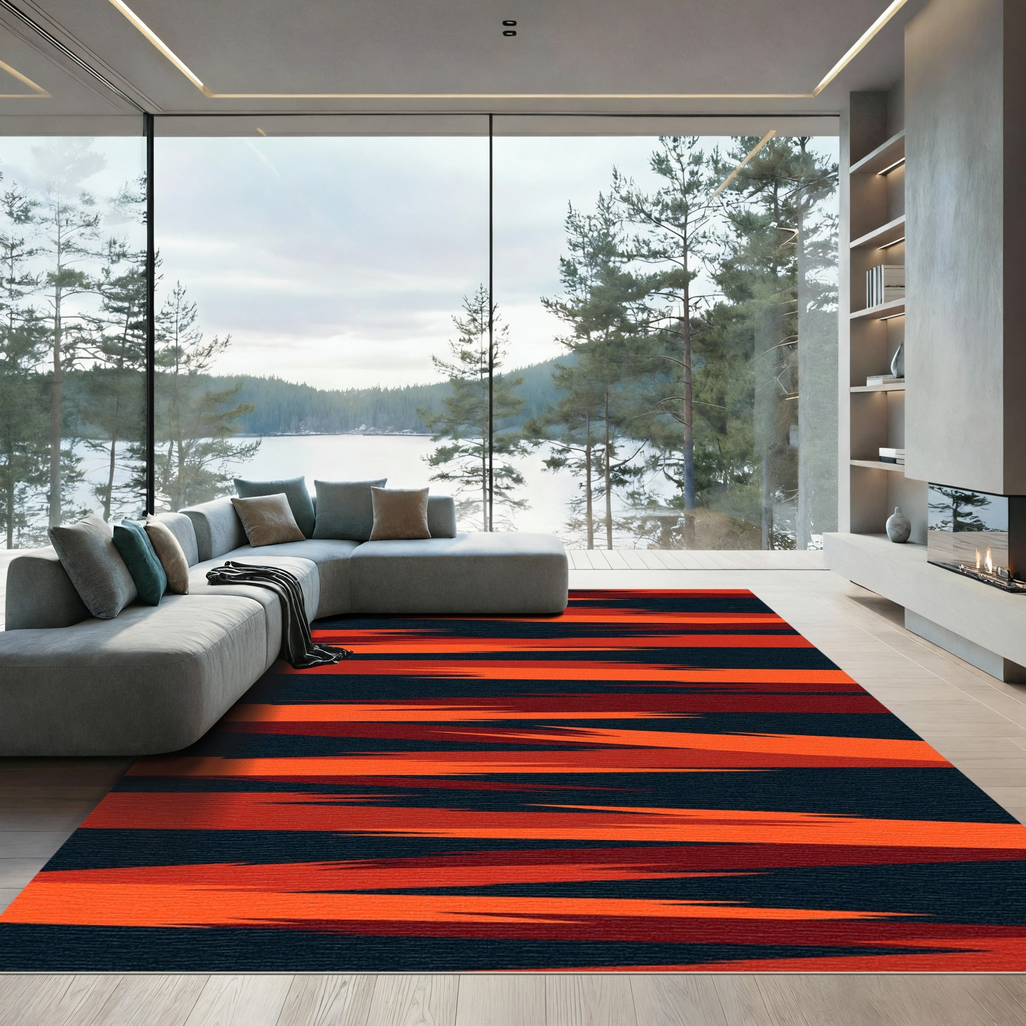 Bold Abstract Crimson Orange Horizon Rug