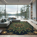 Antique Green Floral Sunburst Motif Rug