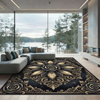 Ornate Gold and Black Floral Medallion Rug