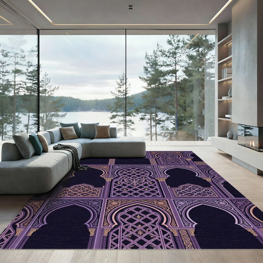 Elegant Purple Geometric Archway Window Rug