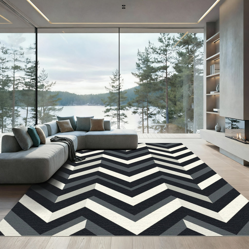 Monochrome Geometric Chevron Zigzag Art Rug