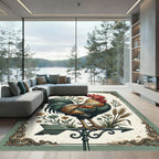 Rustic Farmhouse Rooster Floral Meadow Rug