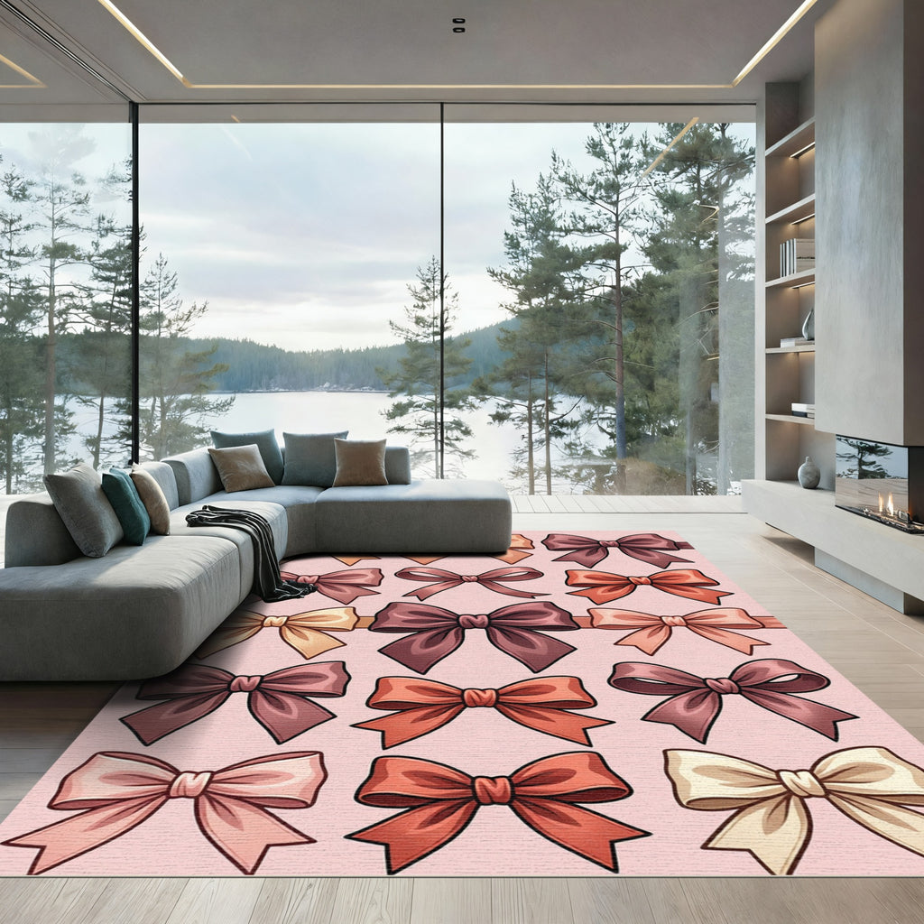 Elegant Pastel Bow Ribbon Grid Rug