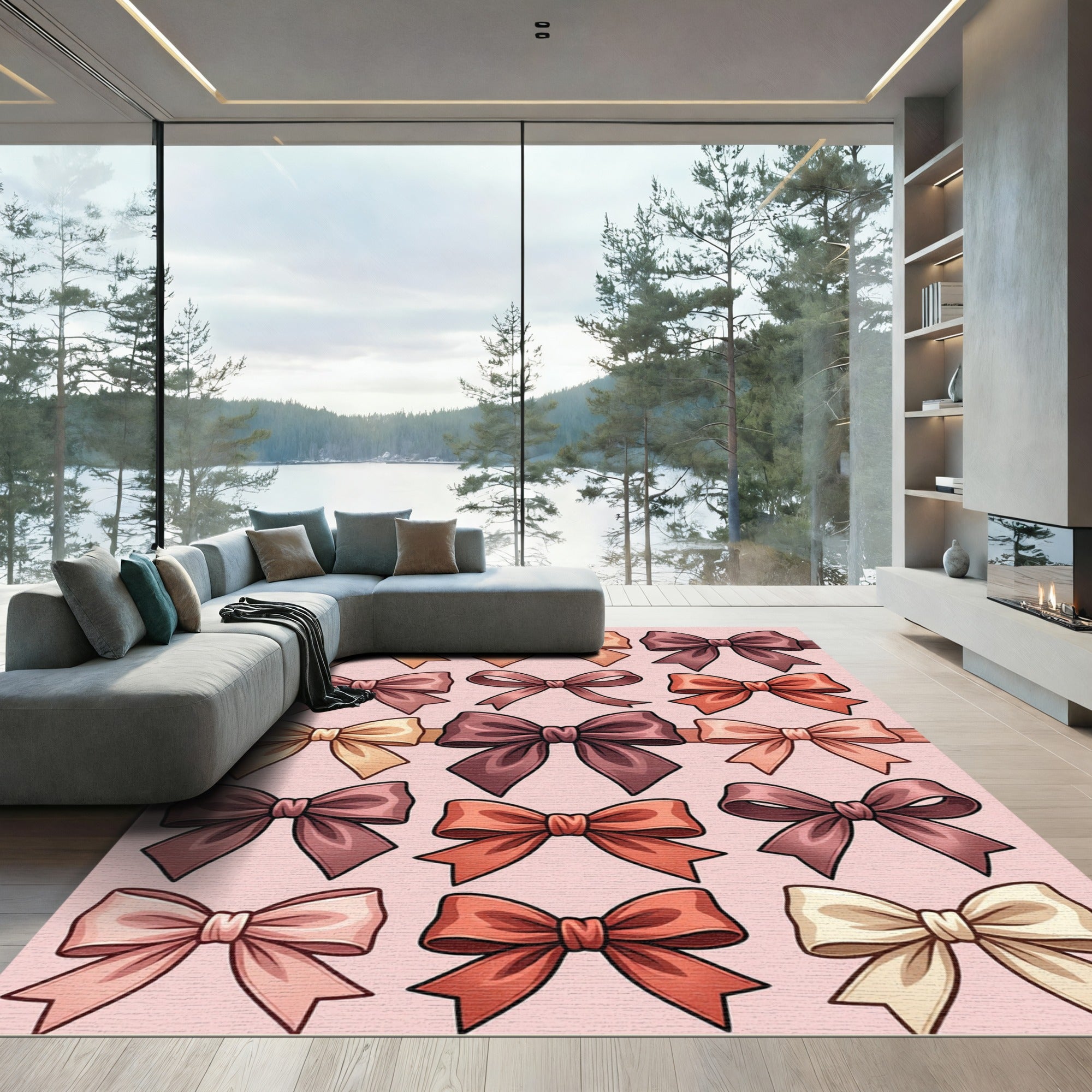 Elegant Pastel Bow Ribbon Grid Rug