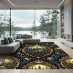 Golden Royal Industrial Emblem Navy Crest Rug