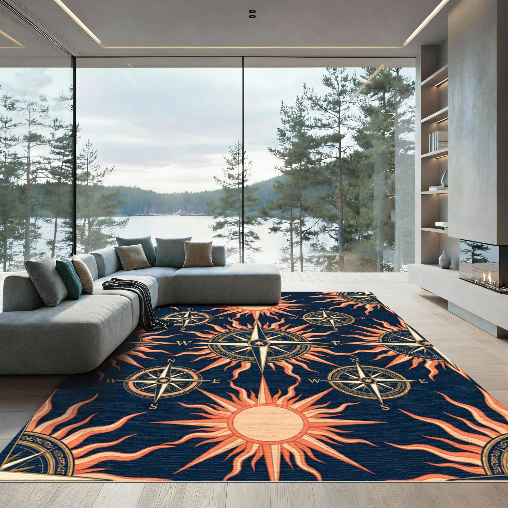 Nautical Sun Compass Mariner Rug