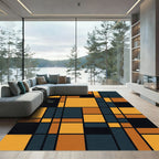 Modern Geometric Grid in Black and Amber Rug