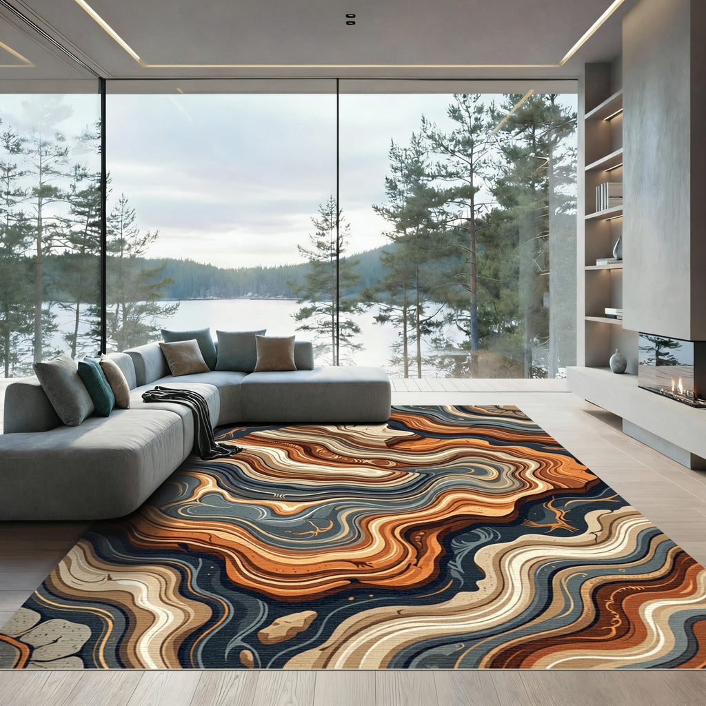 Earthy Stone Swirl Inlay Rug
