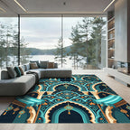 Teal Golden Arch Floral Harmony Rug