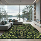 Ornate Sage Green Floral Scrollwork Rug