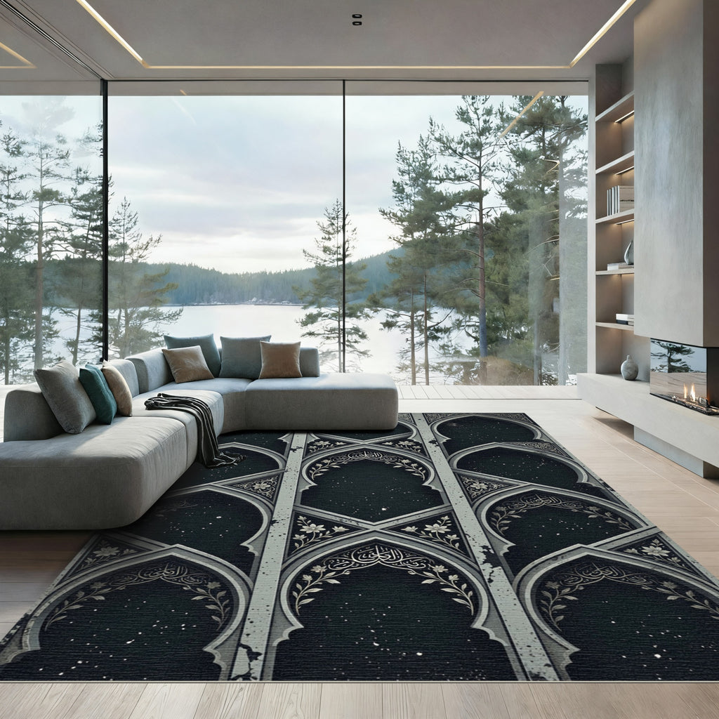 Midnight Celestial Archway Floral Inlay Rug