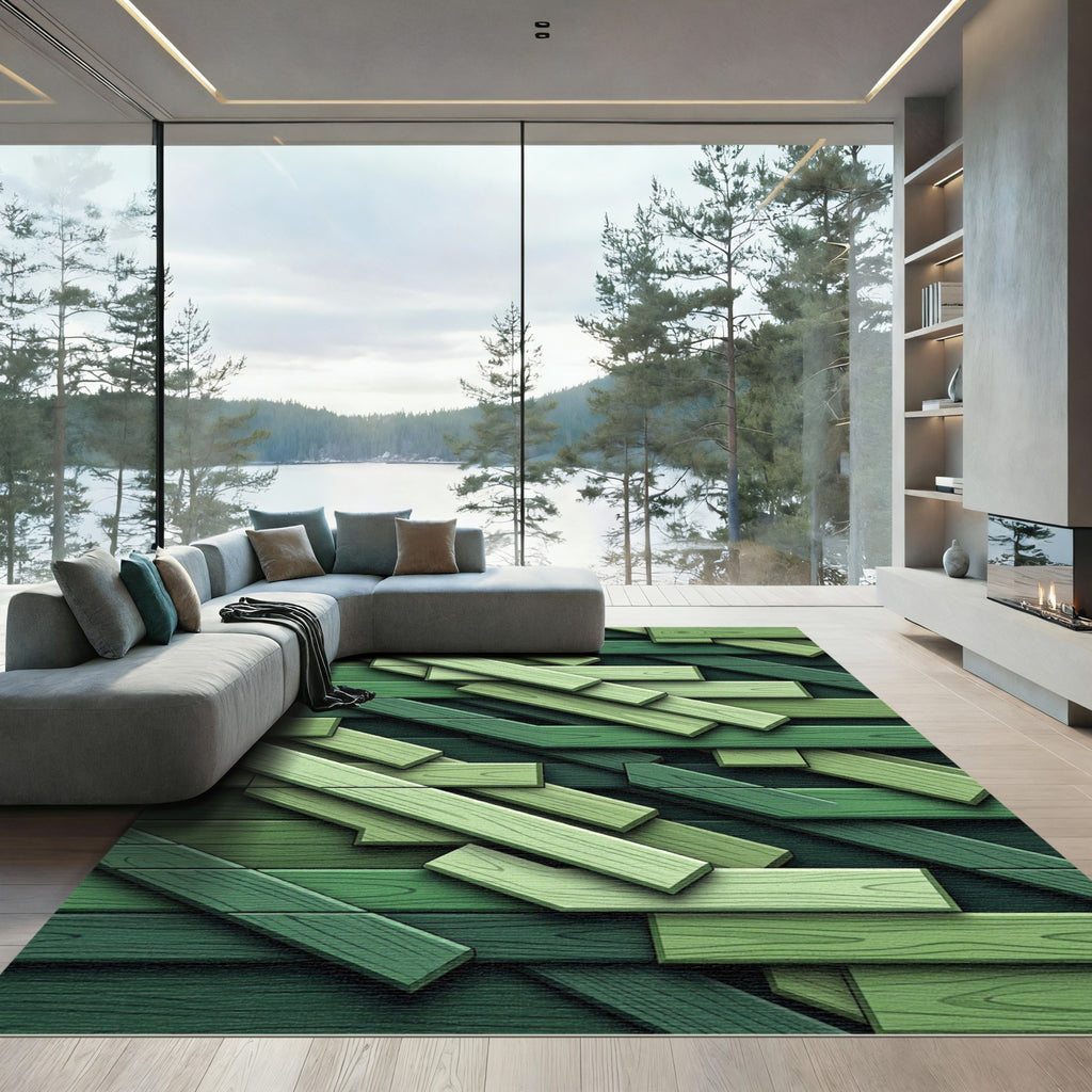Sage Green Dimensional Wood Plank Rug