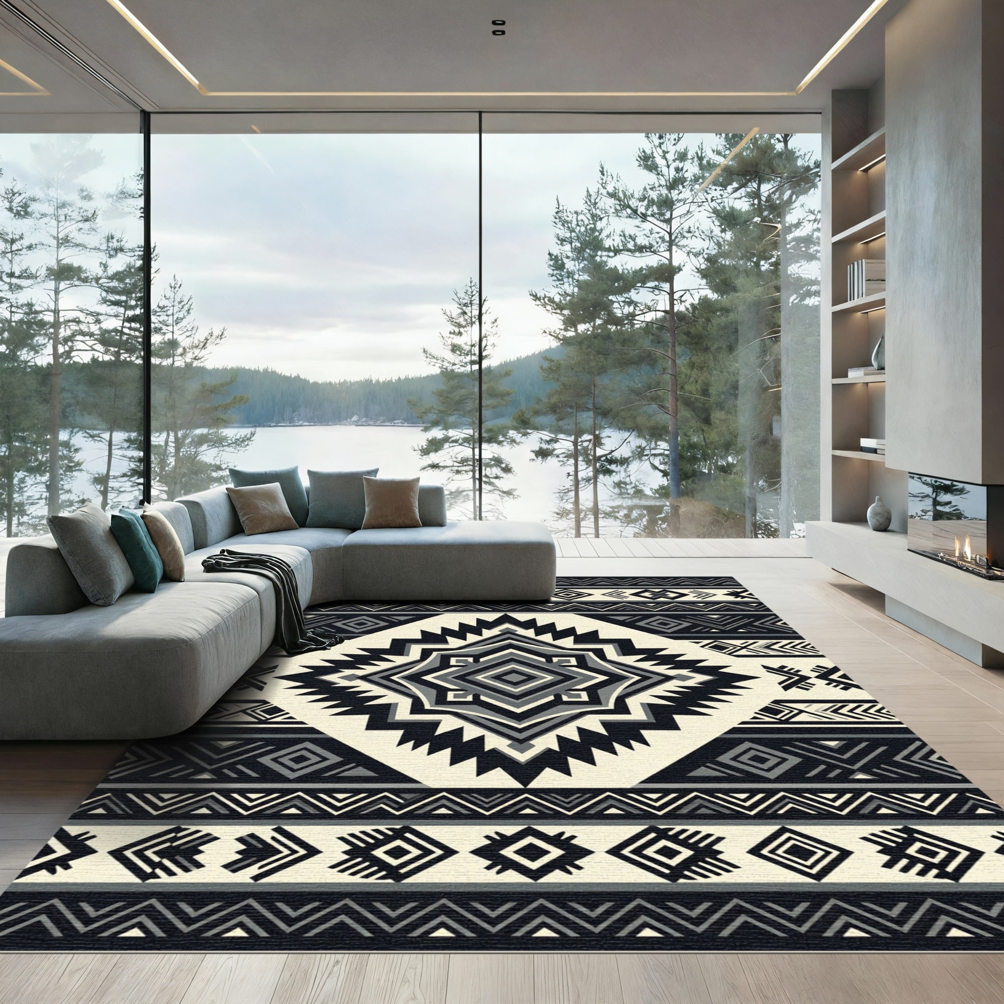 Monochrome Geometric Tribal Diamond Art Rug