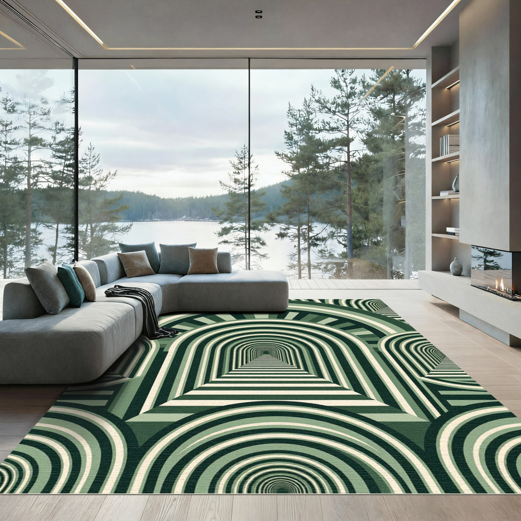Emerald Art Deco Geometric Tunnel Arch Rug