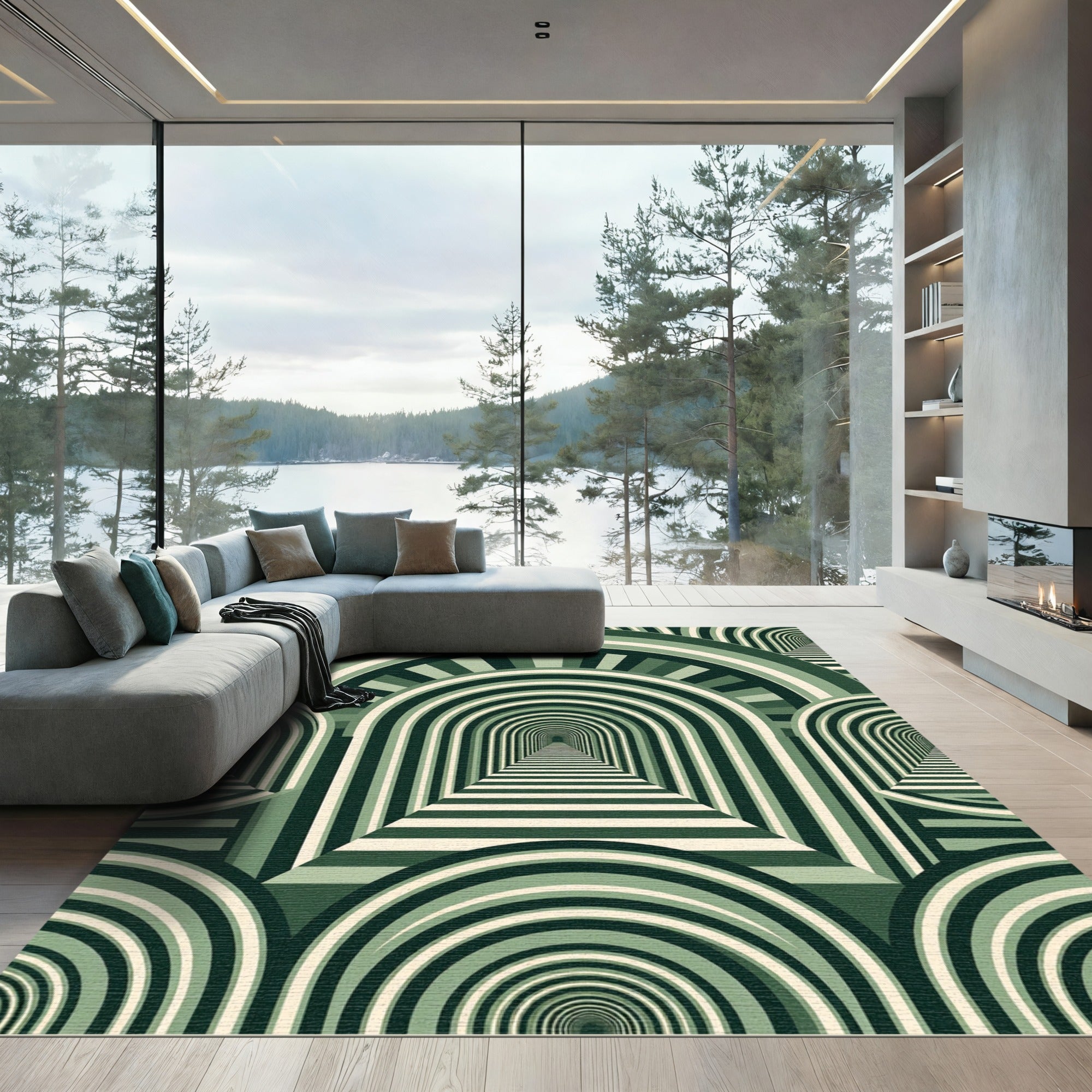 Emerald Art Deco Geometric Tunnel Arch Rug