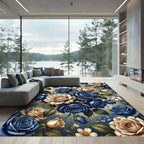 Blue Cream Rose Garden Bouquet Rug