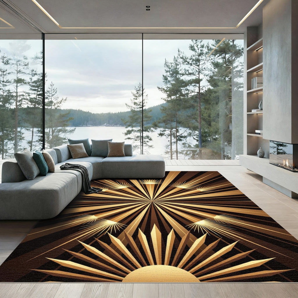 Radiant Gold Sunburst Rays Rug