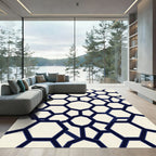 Navy Blue Geometric Hexagon Grid Rug