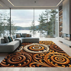 Ornate Brown Gold Scrollwork Flourish Rug
