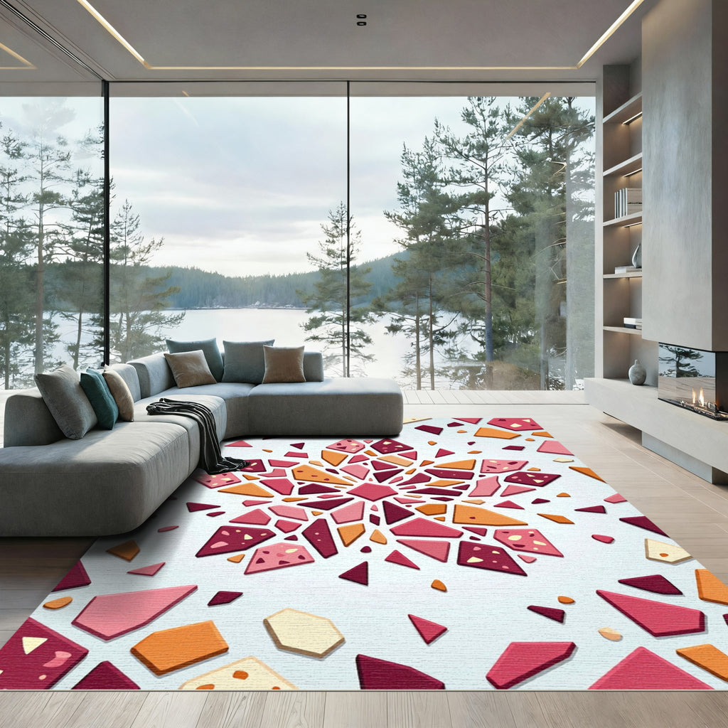 Crimson Coral Geometric Fragment Cluster Rug