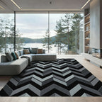 Modern Gray Chevron Geometric Block Rug