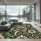 Elegant Ivory Floral Cream Swirl Art Rug