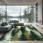 Forest Evergreen Pine Tree Silhouette Rug