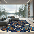 Ornate Navy Orange Clover Lattice Rug