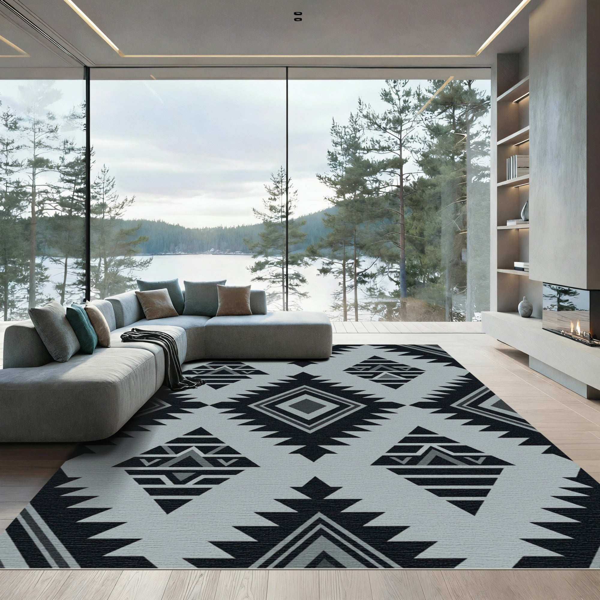 Monochromatic Gray Geometric Aztec Diamond Rug