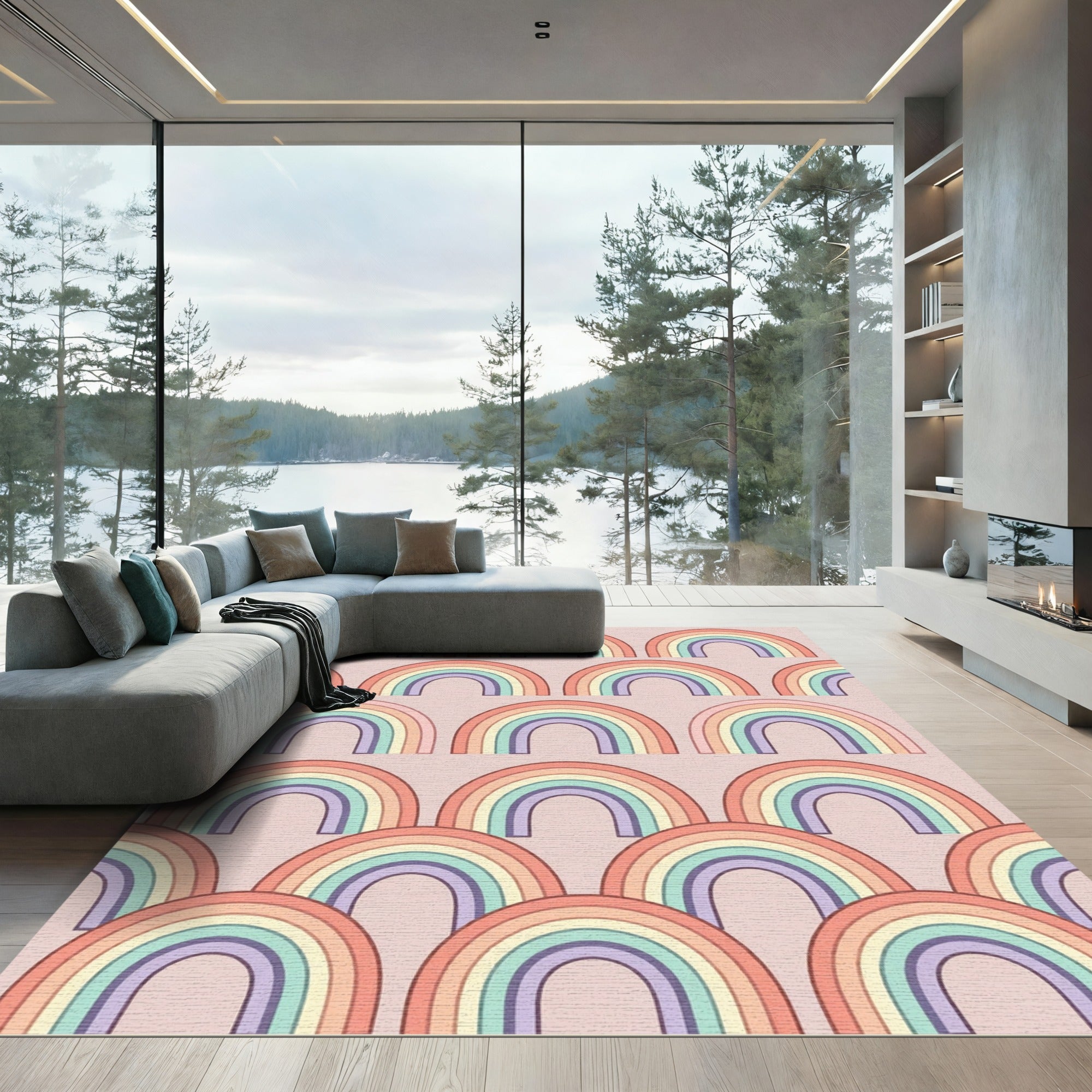 Pastel Rainbow Arch Boho Wall Art Rug