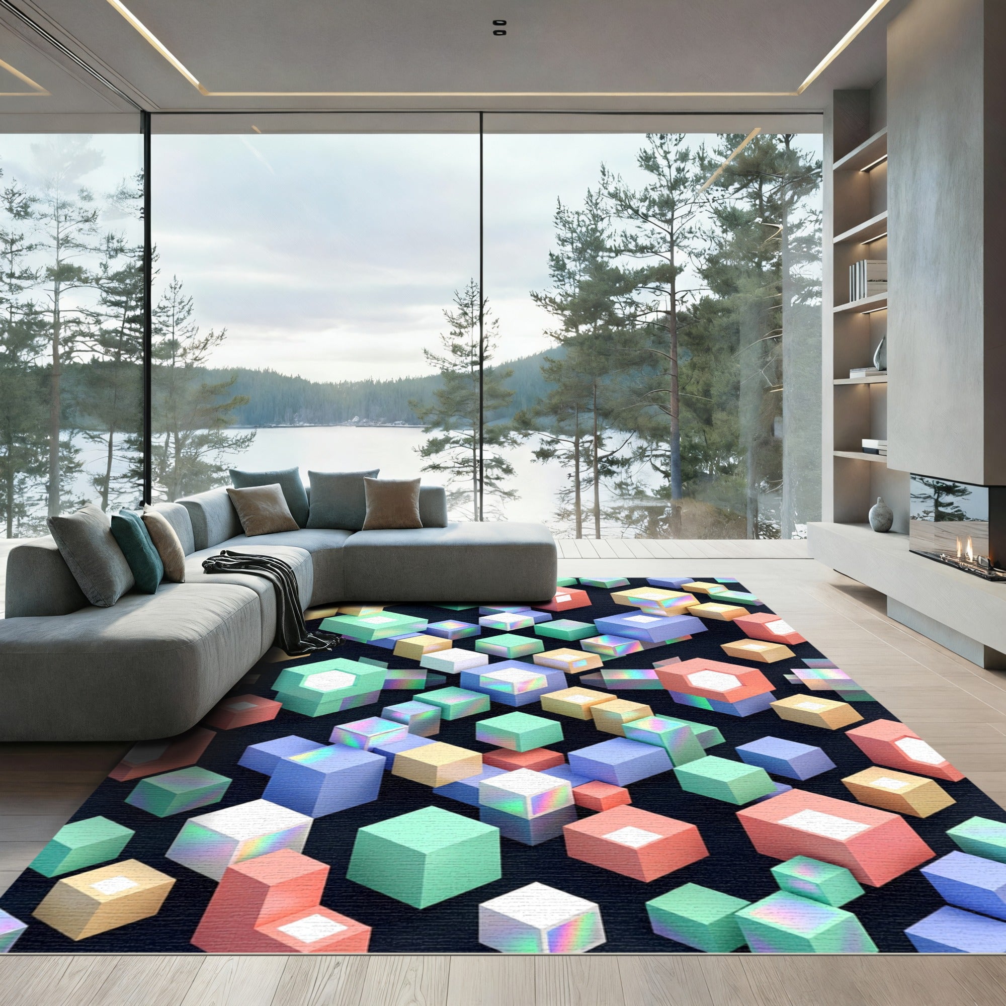 Isometric Pastel Cube Geometric Art Rug