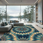 Deep Blue Golden Sunburst Tie Dye Rug