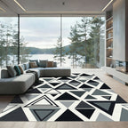 Black Gray Geometric Triangle Overlay Rug