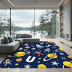 Cosmic Astronaut Rocket Planet Scene Rug