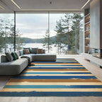 Distressed Blue Brown Stripe Rug