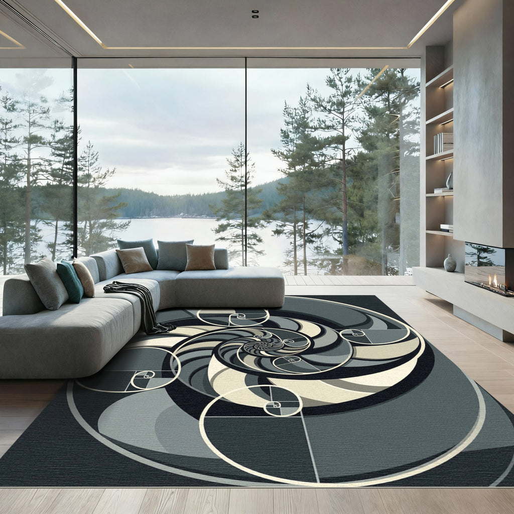 Monochromatic Golden Ratio Spiral Swirl Rug