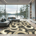 Taupe And Cream Swirl Mid Century Rug