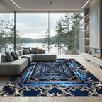 Neon Infinity Baroque Silver Blue Fractal Rug