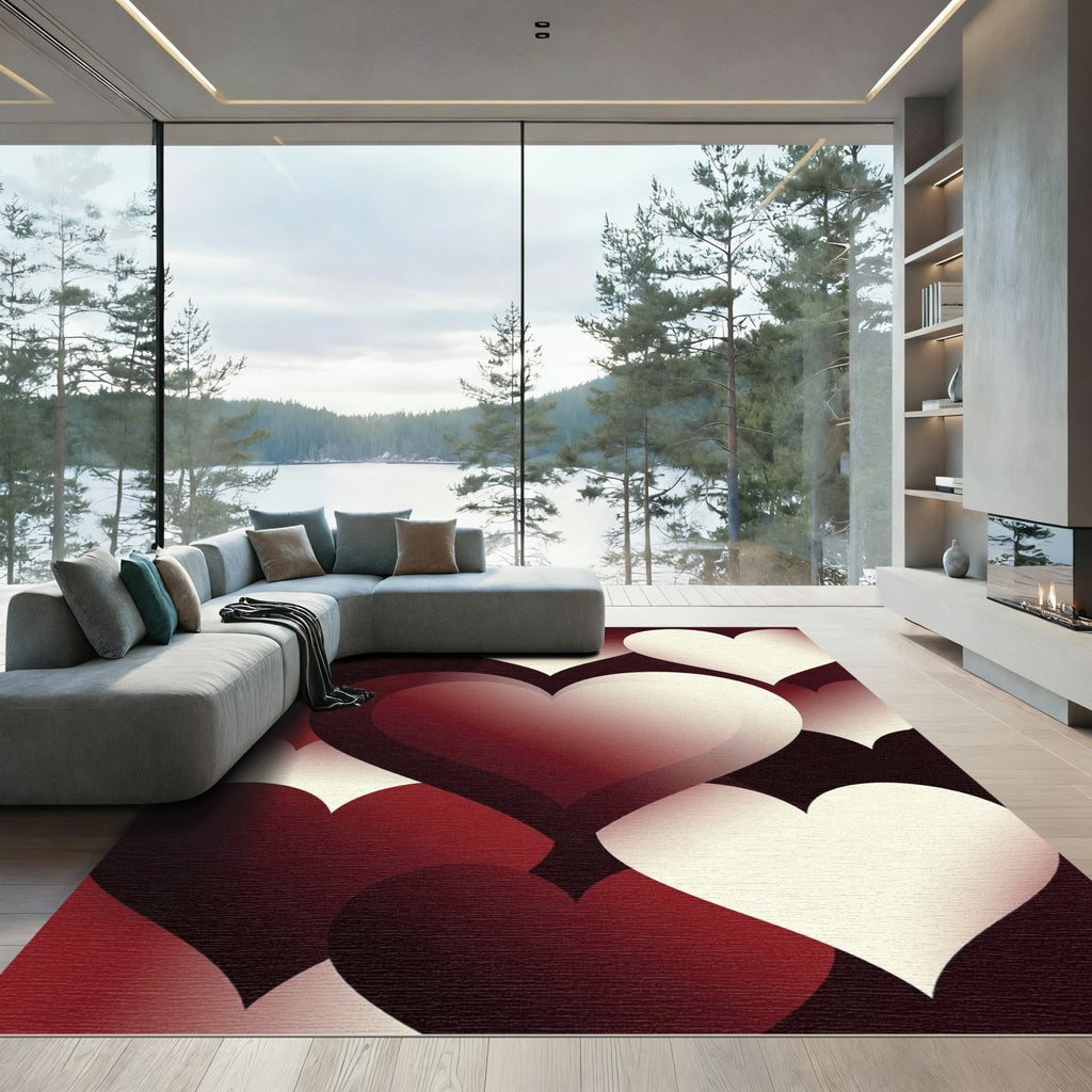Romantic Crimson Gradient Heart Illustration Rug
