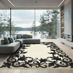 Dark Scrollwork Leaf Border Rug
