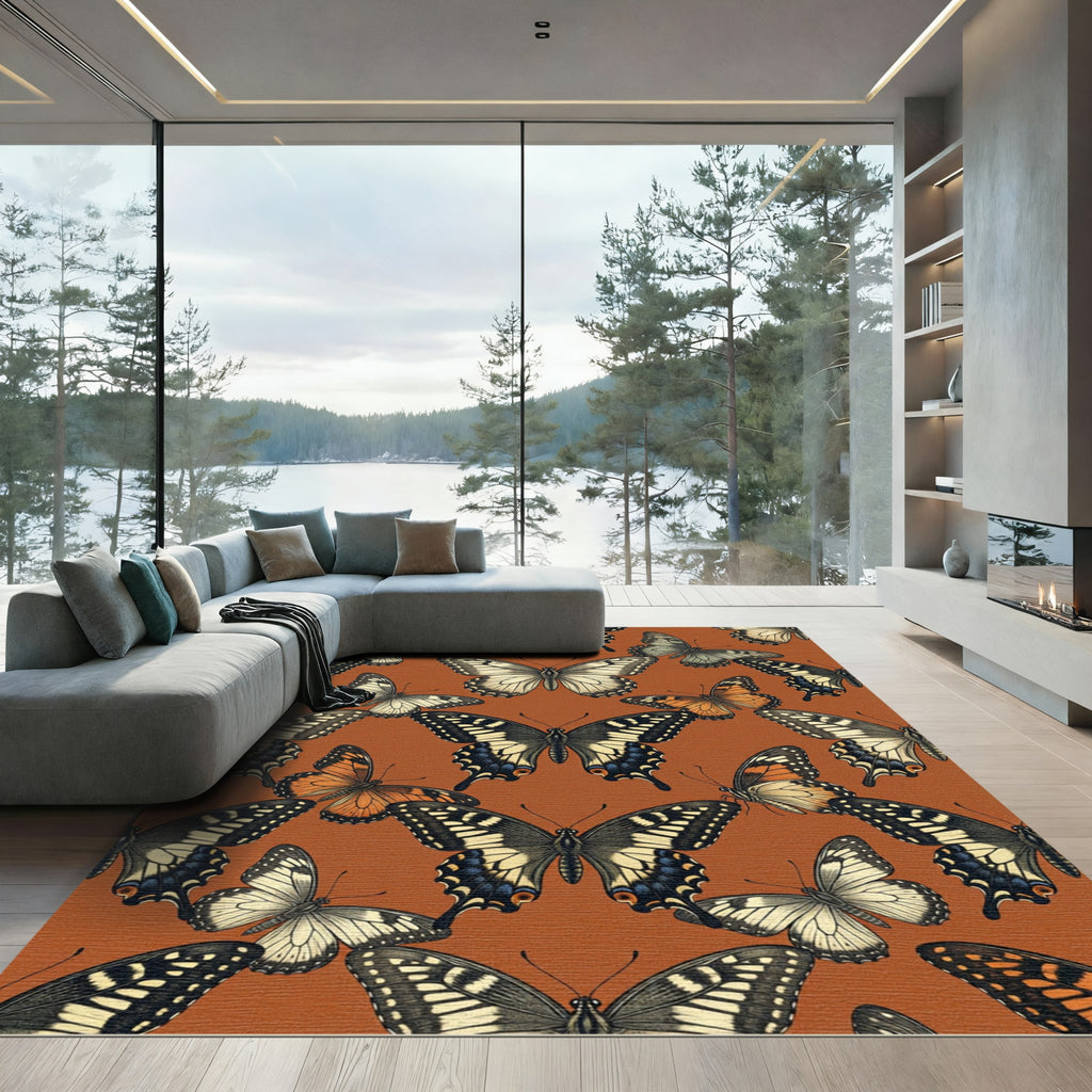 Whimsical Amber Butterfly Botanical Garden Rug