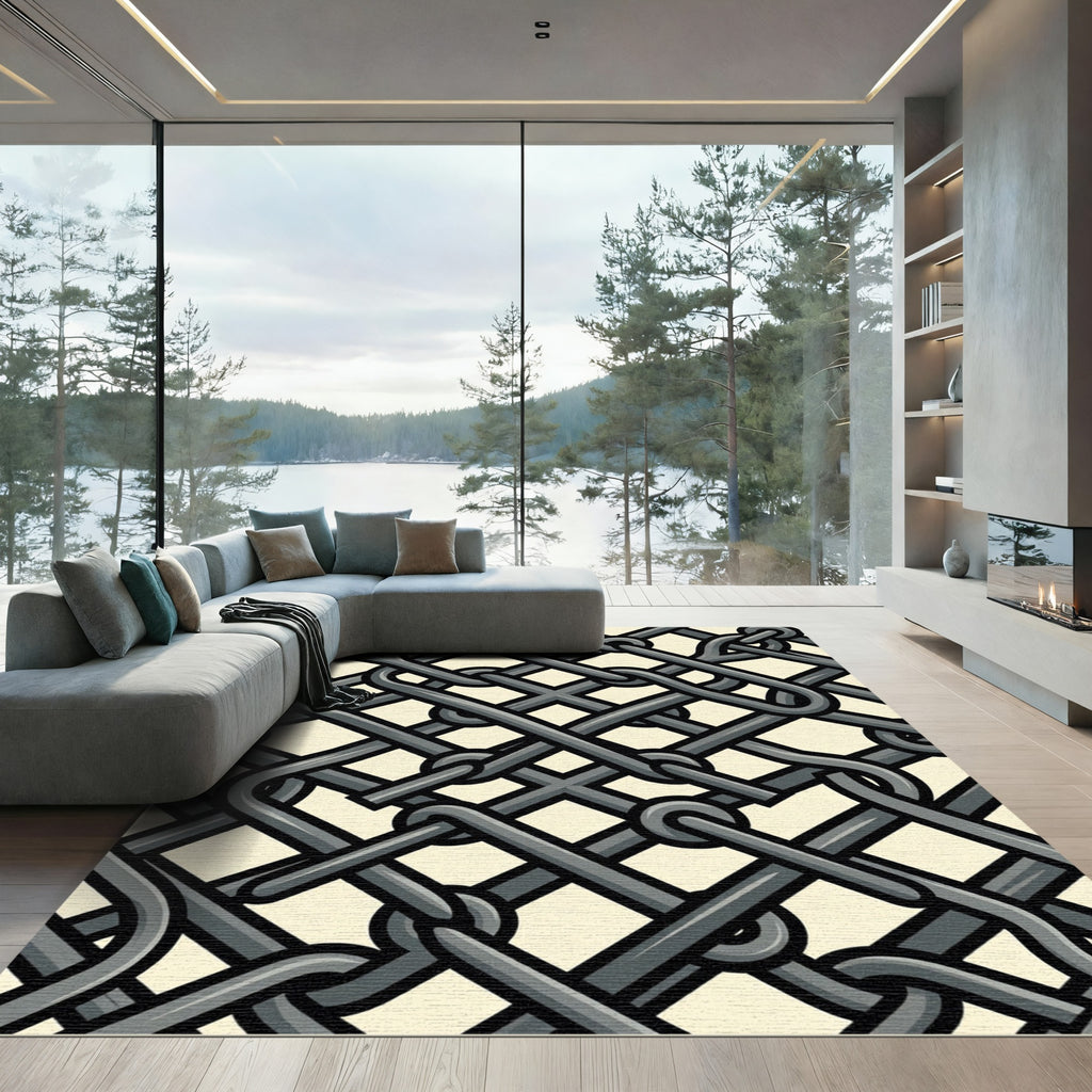 Gray Interlocking Chain Mesh Abstract Rug
