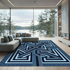 Navy Blue Greek Key Geometric Maze Rug